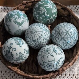 Elegant 3 inch Green and White Decorative Porcelain Spheres